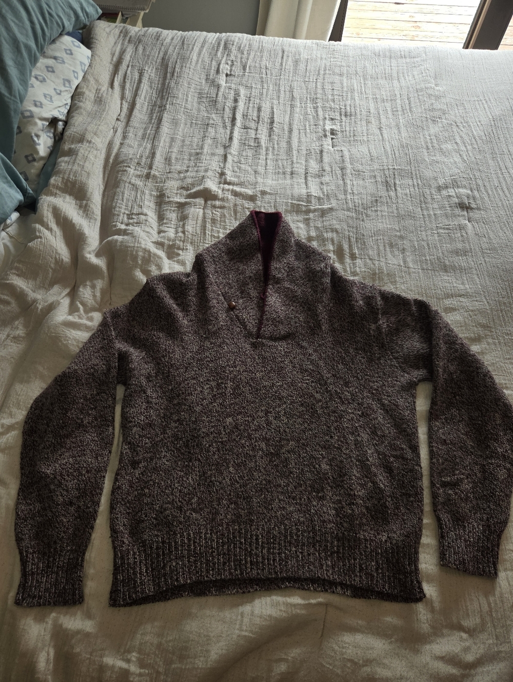 Cozy Marled Shawl Collar Wool Sweater - Plum/Taupe